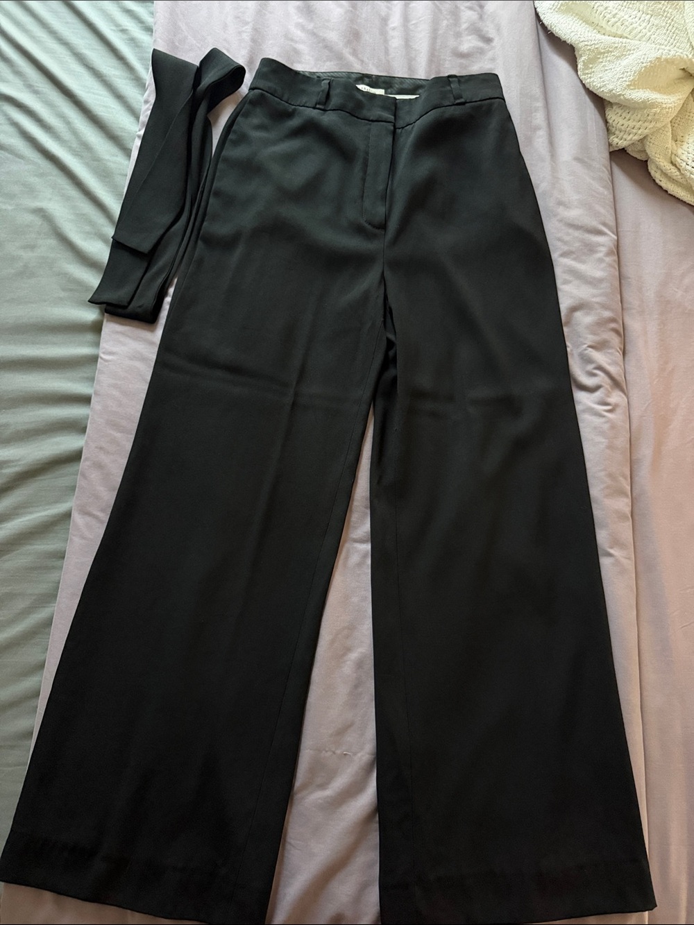 Babaton Black Wide-Leg Trousers with Removable Waist Tie